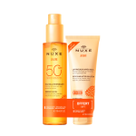 NUXE Sun Huile Solaire Bronzante SPF 50 150ml + Lait Fraîcheur Après-Soleil 100ml Offert